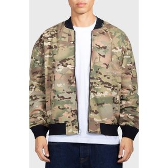 Pleasures Rhinestone Embellished Camo Print Cotton Bomber Jacket at Nordstrom Rack, Size Large