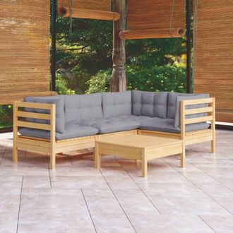 vidaXL Juego De Muebles De Jard&iacute;n 5 Pzas Y Cojines Madera Pino Gris Vidaxl