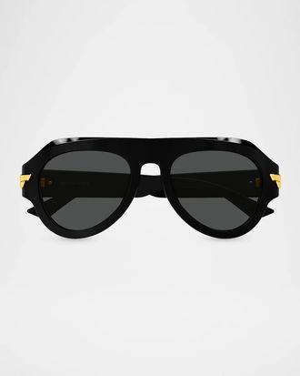 Bottega Veneta Men & apos;s BV1488S Bold Ribbon Recycled Acetate Pilot Sunglasses