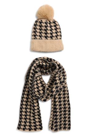 Tasha Pompom Beanie & Scarf Set in Neutral at Nordstrom