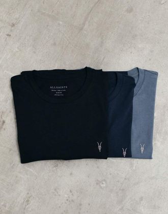 AllSaints Tonic confezione da 3 T-shirt a maniche corte con logo in azzurro, navy e nero