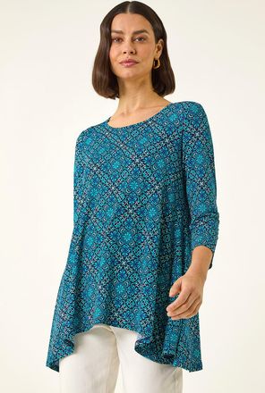 Roman Printed Hanky Hem Tunic Top
