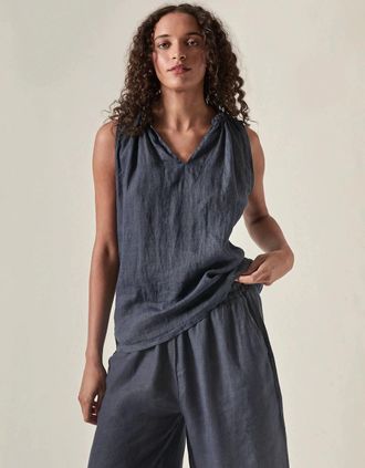 James Lakeland Womens Navy Pure Linen Sleeveless Top - Grey - Size: 18