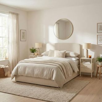 Furniturebox Amelie Cream Fabric Ottoman Double Bed Frame | Size: King