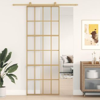 Berkfield Home Sliding Door Gold 76x205 cm Frosted ESG Glass & Aluminium