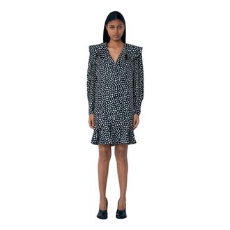 Chlo&eacute; Shirt Dresses, female, Black, Size: XS Ruffled Polka-Dot Silk-Jacquard Mini Dress