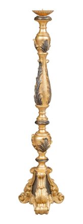 Biscottini International Biscottini - Candelabro De Madera Con Hoja De Oro Antiguo Y Acabado Negro Hecho En Italia