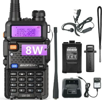 OEM Radio Fm De Alta Potencia Uv-5r De 8 W, 128 Canales, Transmisor-receptor De Radiocomunicaci&oacute;n Con Auriculares, Color Negro