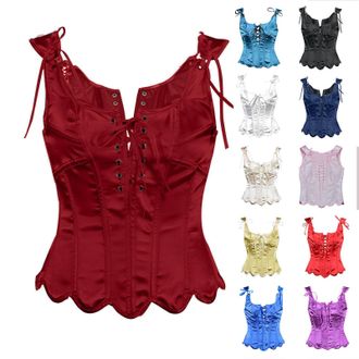 Generic Womens Renaissance Corset Top Ladies Victorian Overbust Camisole Bustiers Sexy Basque Waist Trainer Lace up Boned Bustier Top Solid Color Shapewear Vi
