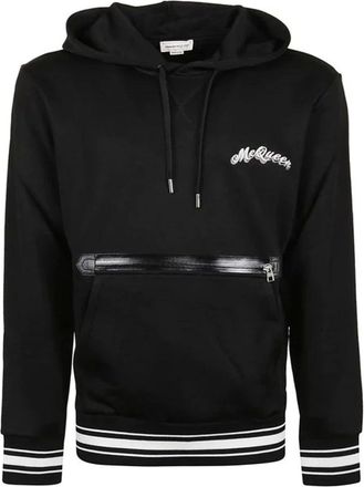 Alexander McQueen Hoodies & sweatvesten, Heren, Zwart, S, Katoen, Hoodie met logo en geribbelde afwerking
