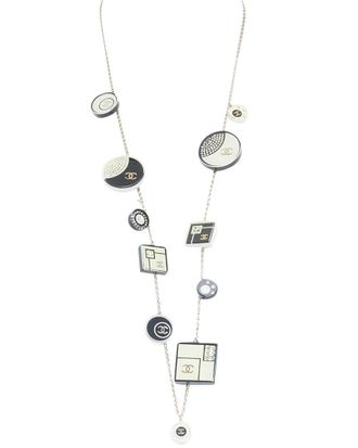 Chanel 2008 08C Geometric Record Resin Charm Station Long Necklace (Authentic Pre-Loved)