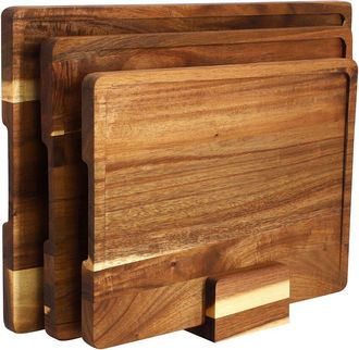 MegaChef 3Pc Acacia Wood Cutting Board Set With Base