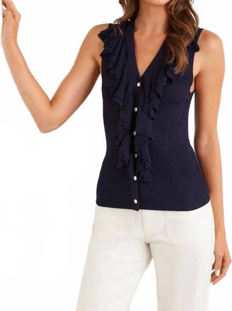 Karen Kane Sleeveless Ruffle V-Neck Sweater In Navy