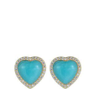 Liv Oliver 18K Gold Sea Blue Heart Stud Gemstone Earrings