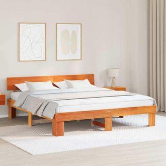 vidaXL Estructura De Cama Con Cabecera Marr&oacute;n Cera 180 X 200 Cm Vidaxl