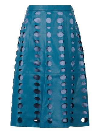Marni Leren midi-rok met uitgesneden details - Blauw