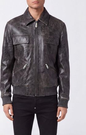Philipp Plein Bomber in pelle con colletto classico e tasche a toppa