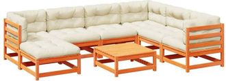 vidaXL Set De Sof&aacute;s Jard&iacute;n 8 Pzas Con Cojines Madera Pino Marr&oacute;n Cera Vidaxl