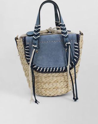 Cuba Lab leather bucket bag braided handle scarf