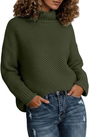 Generic Winter High Neck Knitted Sweater Long Sleeve Rolled Edge Pullover for Cozy Fall Turtleneck Top (GN1, M)-2