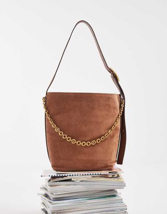 Michael Kors Nolita - Borsa da spalla a secchiello grande in camoscio marrone