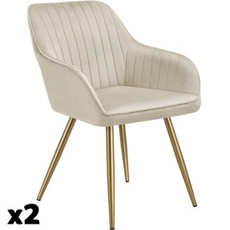 TecTake 2 sillas de comedor, aterciopeladas, 58 x 62 x 82 cm, crema/oro