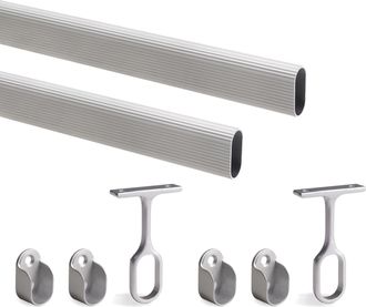 Emuca Emuca - Lote De 2 Barras Para Armario De Logitud 1.15m Con Soportes, Aluminio Y Zamak, Anodizado Mate