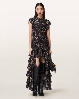AllSaints Shaela Floral Frill Maxi Dress