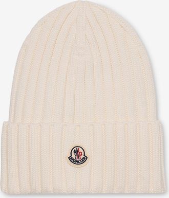Moncler Gerippte Schurwollm&uuml;tze mit Logopatch