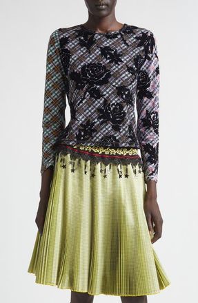 Chopova Lowena Picnic Plaid Flocked Mesh T-Shirt in Black Multi at Nordstrom, Size X-Small