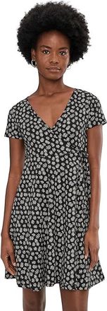 Toad&Co Freesia Wrap Short Sleeve Dress Womens Dress Black/Salt Print : LG, Cotton/Elastane/Lyocell
