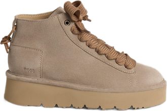 Panchic Mid-Top Beige Suede Sneakers With Textured Laces