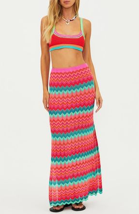 Beach Riot Ivana Stripe Open Knit Cover-Up Maxi Skirt in Strawberry Ice Chevron at Nordstrom, Size X-Small