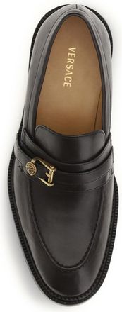 Versace Mens Loafers With Medusa Detail, Ebony-Gold Calf Leather Ebony/gold