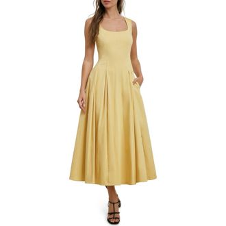 Favorite Daughter The Muse Floral Stretch Cotton Midi Dress in Golden at Nordstrom, Size 10