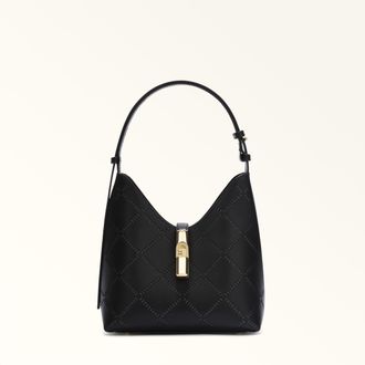 Furla Goccia Borsa A Spalla S Nero Nero Pelle Di Vitello Sidney Traforata Donna