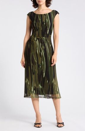 Connected Ruched Mesh Midi Dress in Olive at Nordstrom Rack, Size 12