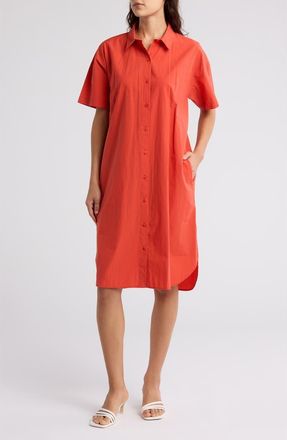 Eileen Fisher Classic Organic Cotton Shirtdress in Flame at Nordstrom Rack, Size Xx-Small