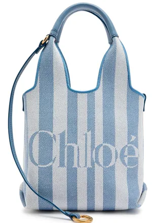 Chlo&eacute; Stripy Logo-jacquard Canvas Tote bag - Blue And White - One Size
