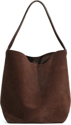 Generic Cowhide Vintage Womens Bag Large Capacity Suede Fashion Bucket Shoulder Simple Casual Commuter Bags(Coffee (Small))