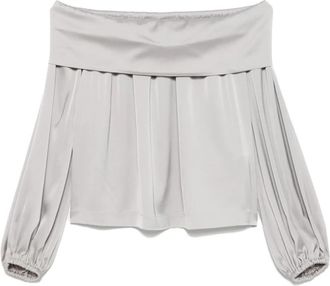 D.exterior Lichtgrijze satijnen blouse met watervalhals - Dames - Blouses - Grijs - L - Satijn - Overhemden