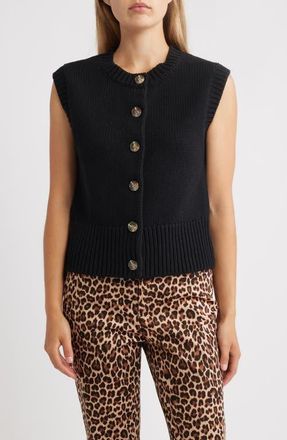 Anne Klein Button-Up Sweater Vest in Anne Black at Nordstrom, Size X-Small P