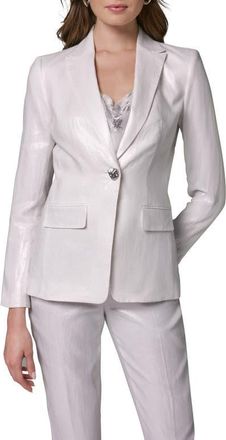 DKNY One-Button Linen Blazer in Cream/Silver at Nordstrom, Size 14