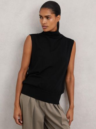 Reiss Black Wool Slouched Sleeveless Top, XS