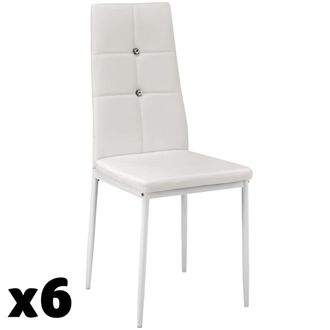 TecTake 6 Sillas de comedor tapizadas, respaldo alto con brillantes blanco