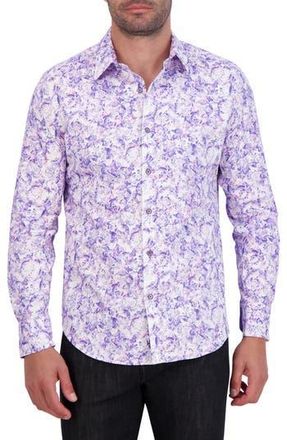 Robert Graham Abstract Floral Print Cotton Button-Up Shirt in Purple at Nordstrom Rack, Size Xx-Large