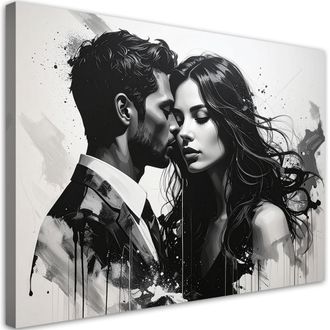 Feeby Cuadro En Lienzo Retrato Rom&aacute;ntico De Pareja Enamorada En Blanco Y Negro 100x70