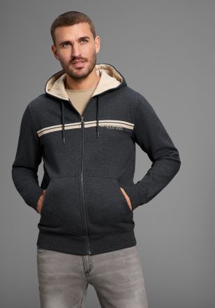 Bruno Banani Sweatjacke BRUNO BANANI, Herren, Gr. M (48/50), grau (anthrazit melange), Sweatware, Obermaterial: 60% Baumwolle, 40% Polyester, bedruckt, schmal, B&uuml;n