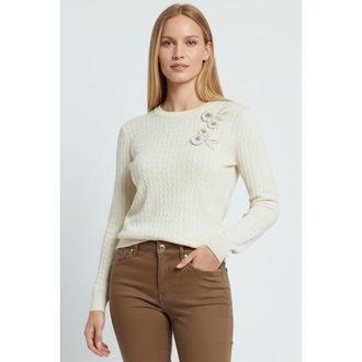 Exquise Ryann Embroidered Knit Blouse in Ecru at Nordstrom, Size Medium
