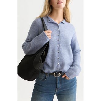 Scotch & Soda Fuzzy Funnel Neck Cardigan in Stonewash Melange at Nordstrom, Size X-Large